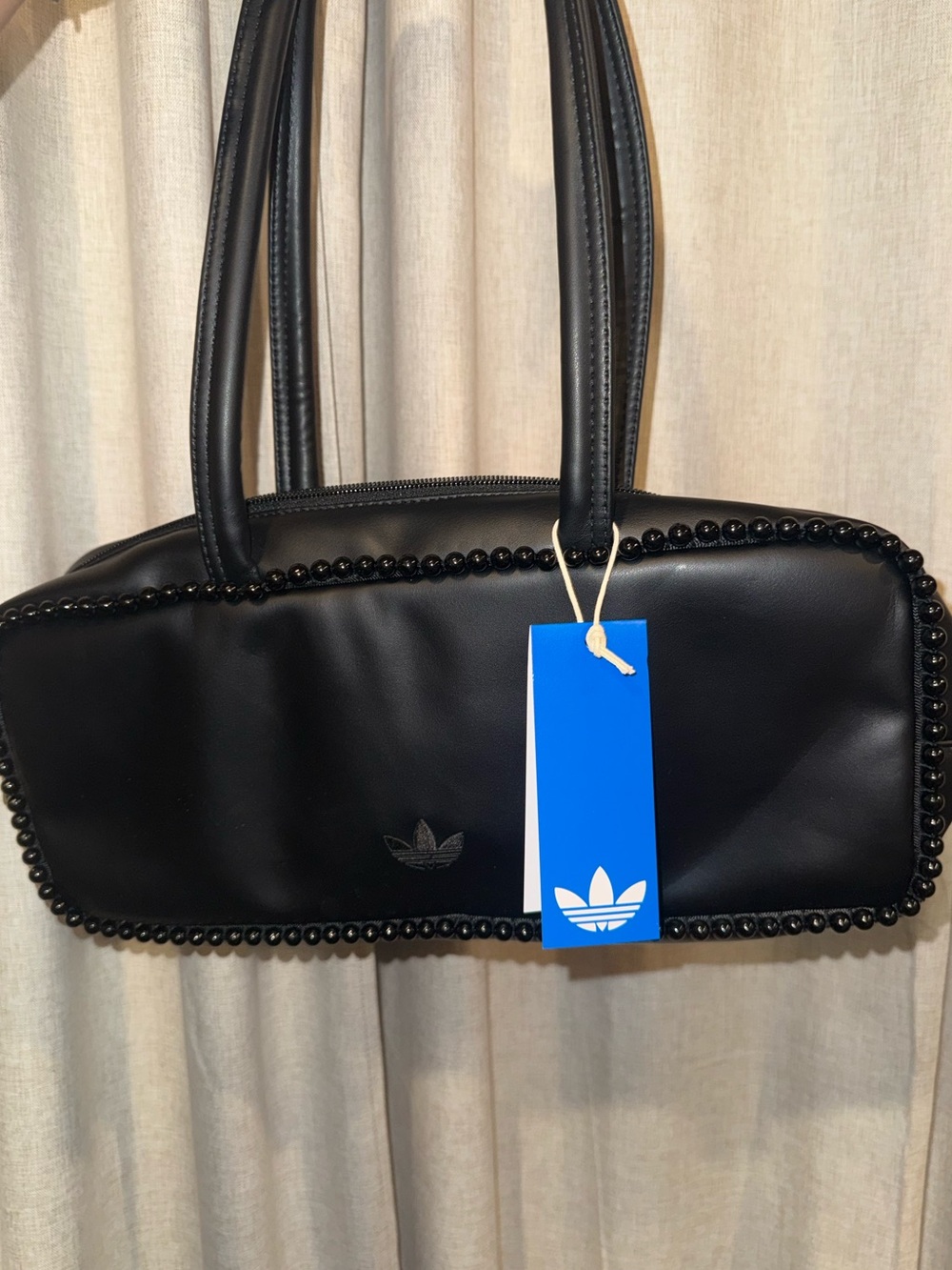 Adidas Black Beaded-Trim Shoulder Bag AIRLINER ELONGATED BAG WITH BEADS NWT - Picture 3 of 9